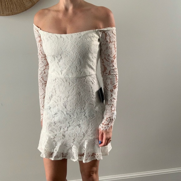 Lulus Romance Dreamer White Lace Off the Shoulder Mini - Picture 3 of 8